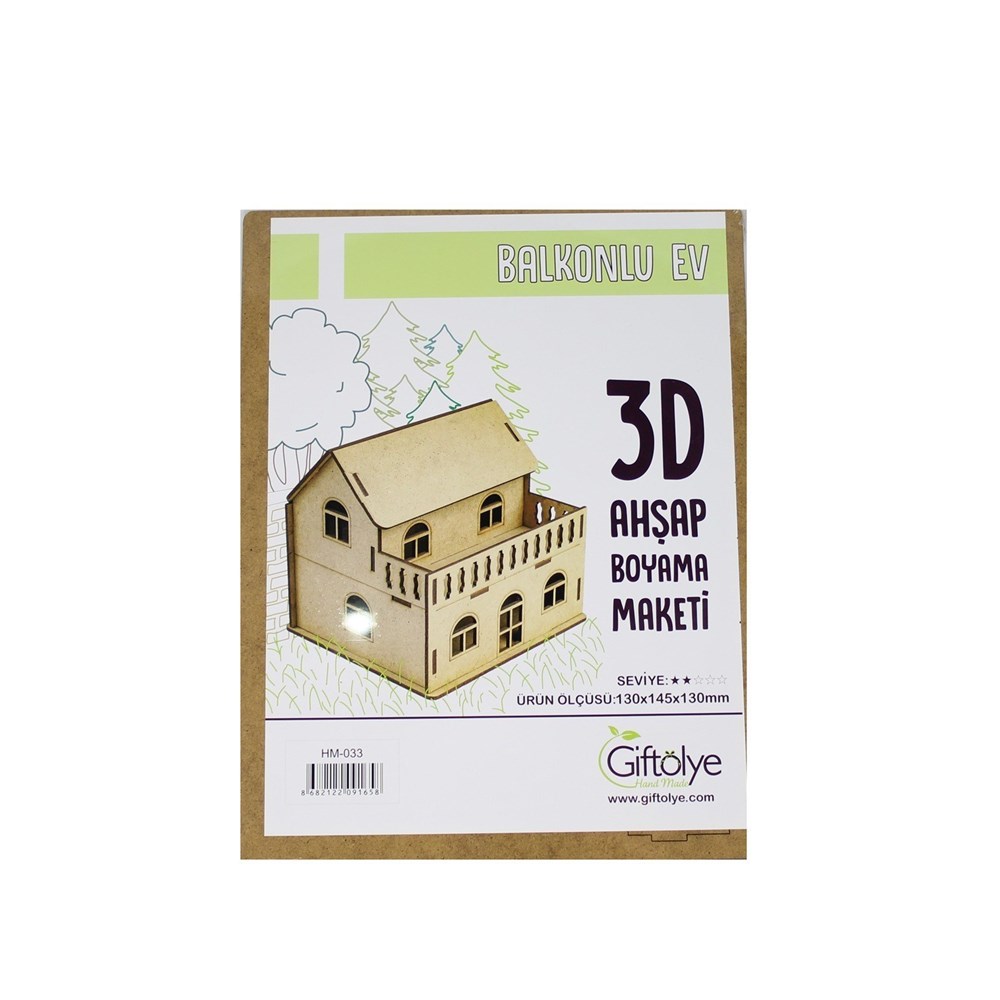 3d Ahsap Boyama Balkonlu Ev Hm033