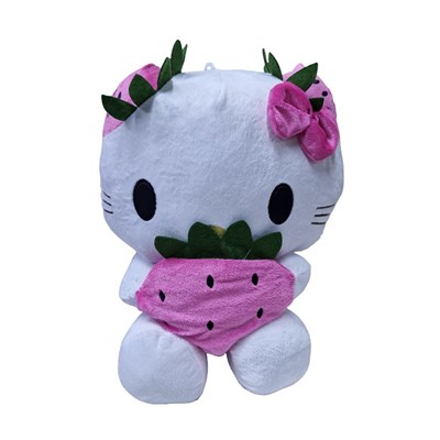 Peluş Çilekli Tokalı Sevimli Kedi 55cm